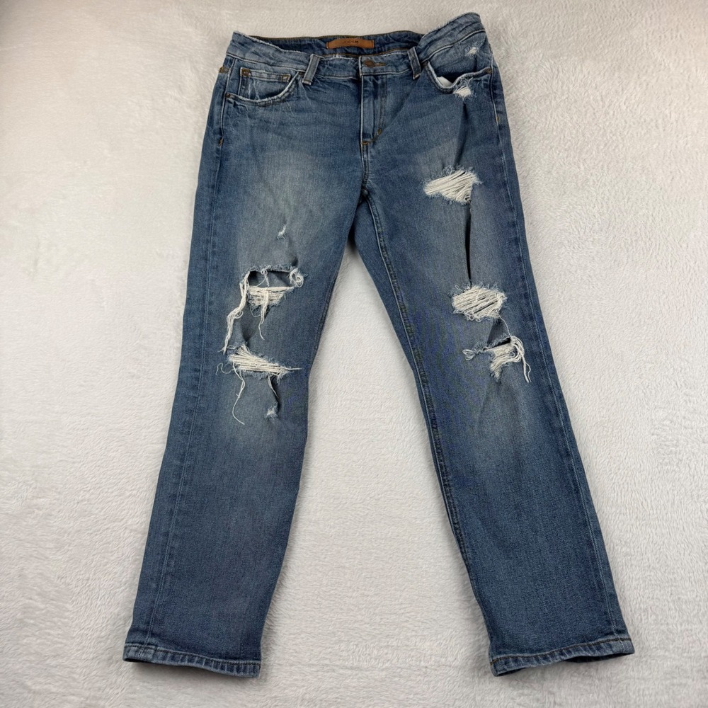 Joe's Jeans The Billie Crop Boyfriend Slim Crop Women 27 Blue Distressed Jeans